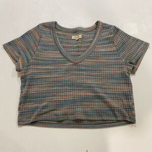 Madewell Multicolor Striped Ribbed V-Neck Cropped Tee Women’s XL